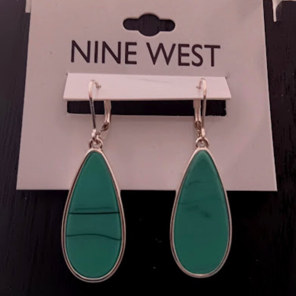 NINE WEST Mod/Contemporary Silver Turquoise Teardrop Drop Earrings**NEW!